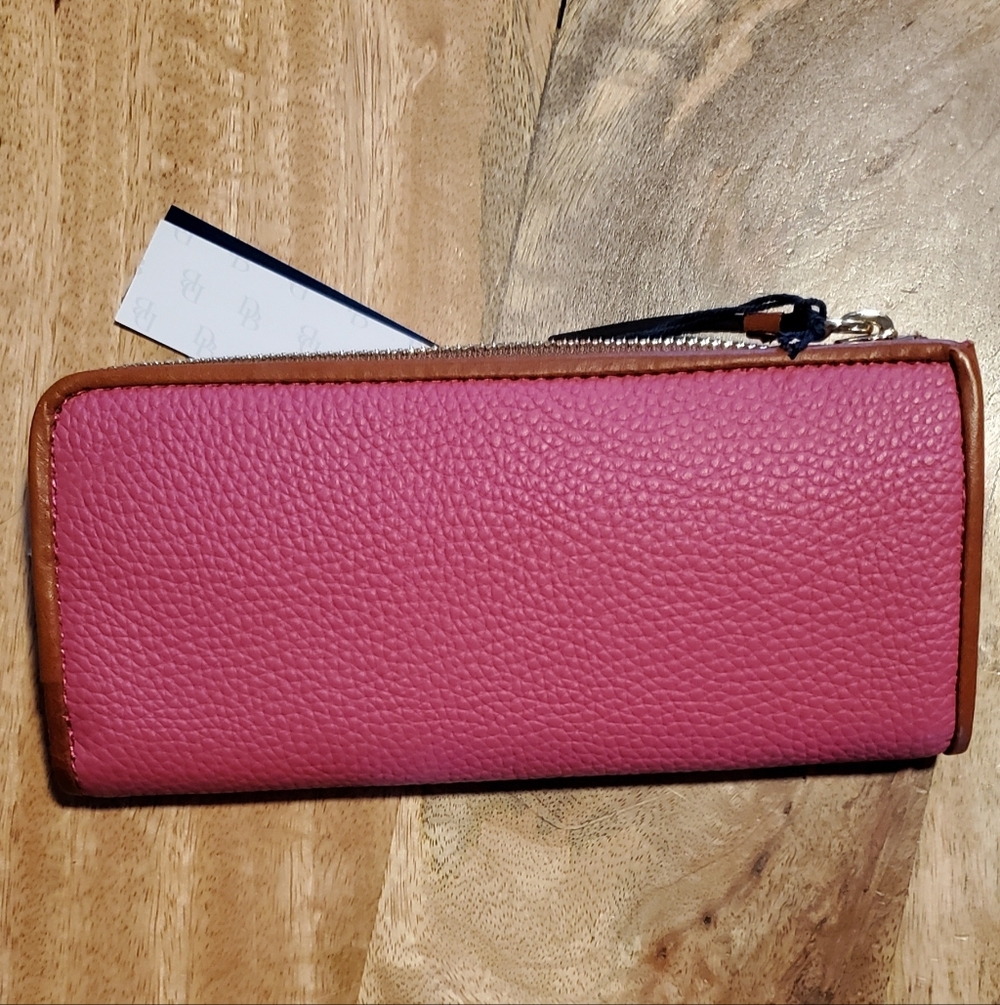 New Dooney & Bourke Pebble Leather Long Slim Zip Wallet Pink - Picture 3 of 8